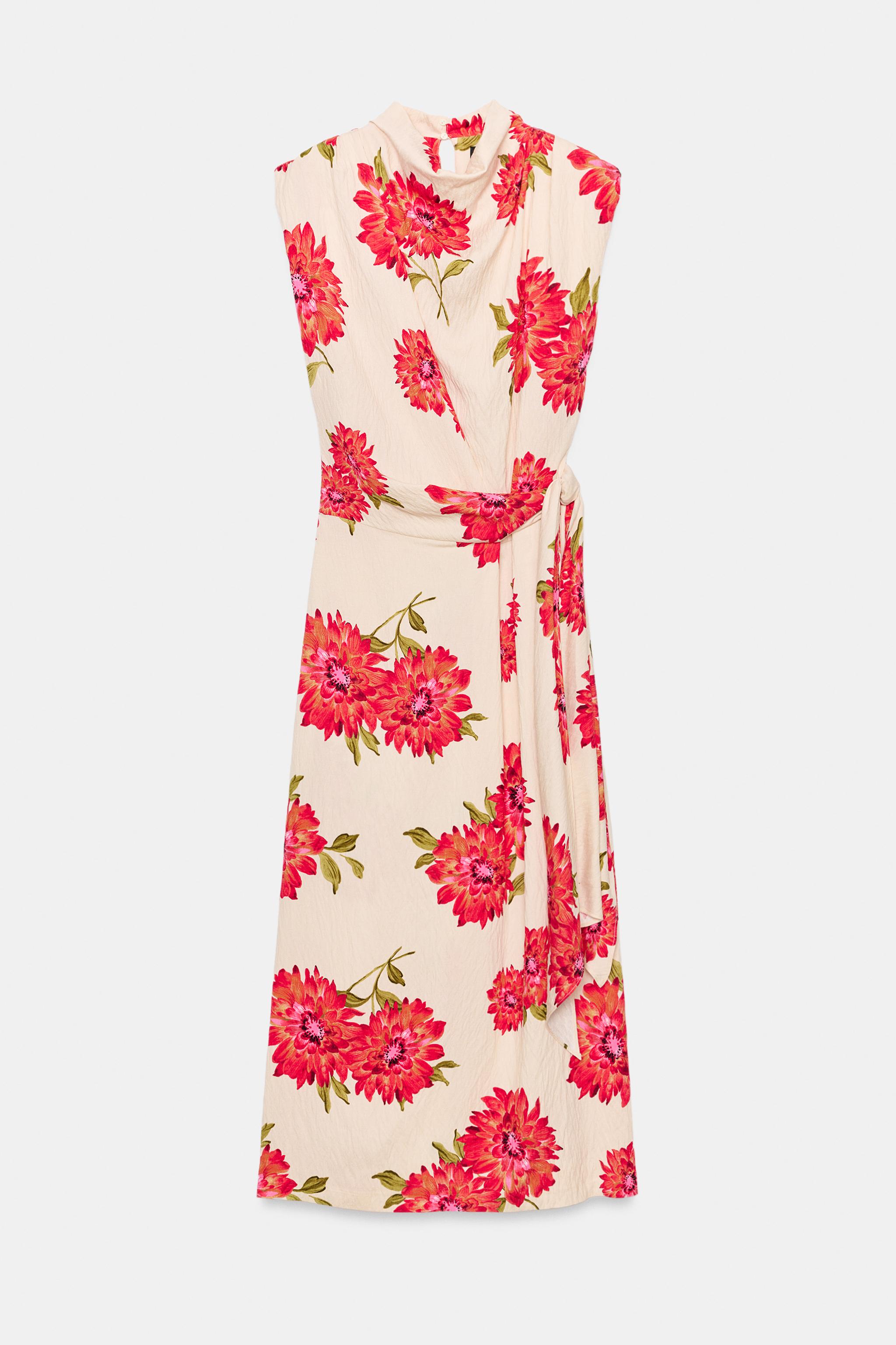 FLORAL PRINT BELTED MIDI DRESS